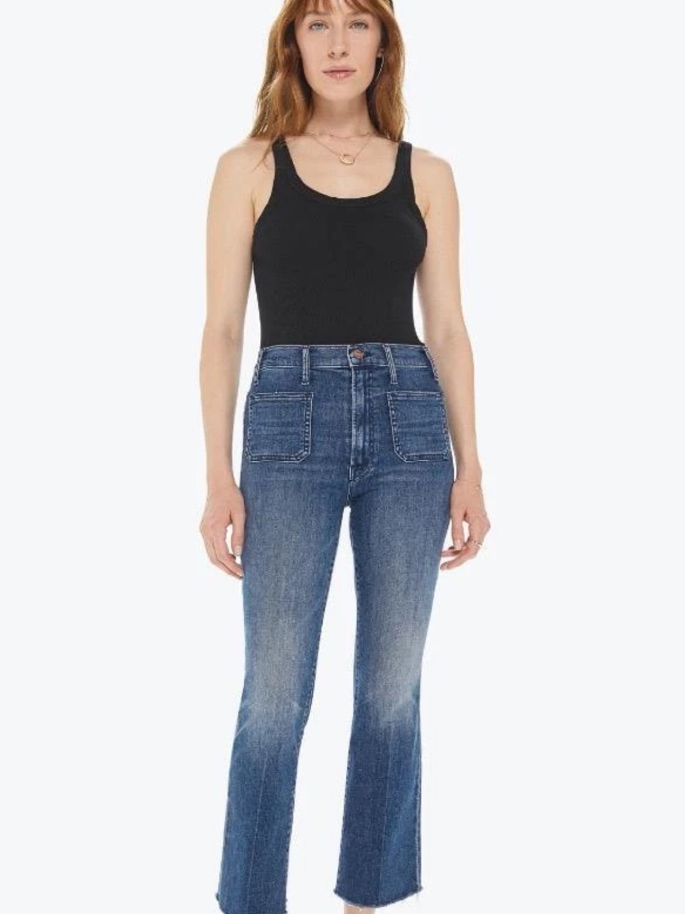 MOTHER Hustler Patch Pocket Ankle High-Rise Jeans in Wash Out for the Evening